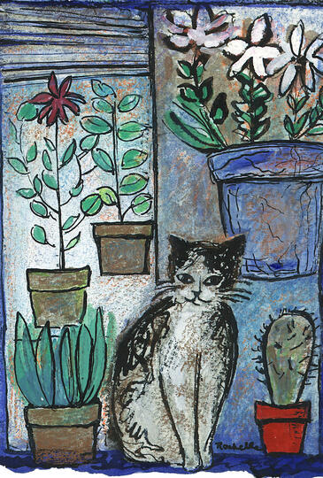 Cat with Flower Pots